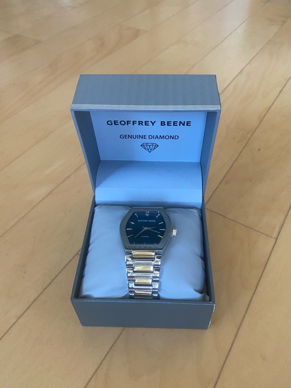 Geoffrey Beene Genuine Diamond Men’s Blue Dial Two-Tone Bracelet Watch 42mm